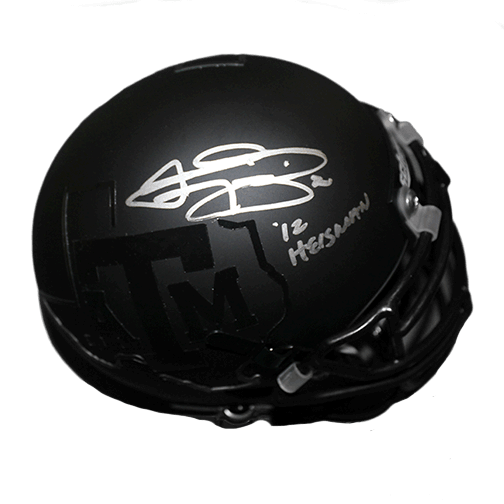 Johnny Manziel Texas A & M Autographed Football Mini Helmet Black Out (JSA) Heisman Inscription Included - RSA