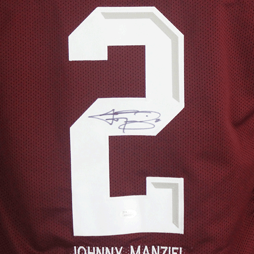 Johnny Manziel Maroon Autographed College Style STAT Football Jersey JSA - RSA