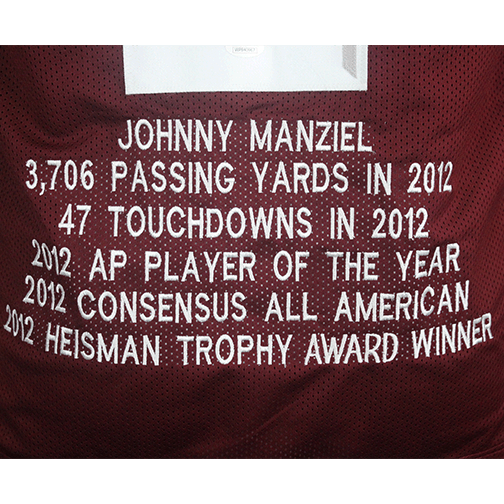 Johnny Manziel Maroon Autographed College Style STAT Football Jersey JSA - RSA