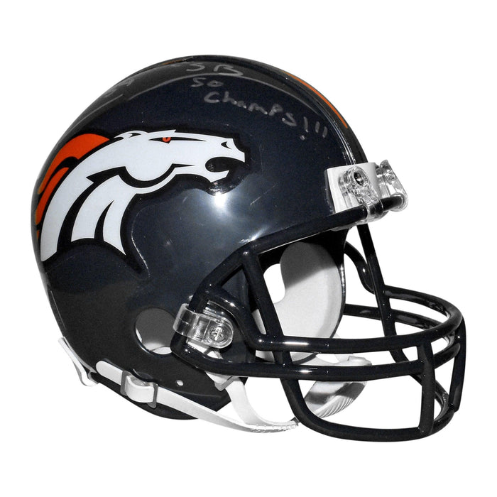 Brandon Marshall Signed SB 50 Champs Inscription Denver Broncos Mini Replica Blue Football Helmet (JSA) - RSA