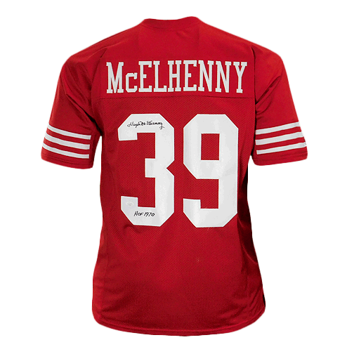 Hugh McElhenny Signed HOF '70 Pro Edition Red Football Jersey (JSA) - RSA