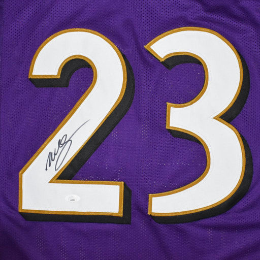Willis McGahee Autographed Pro Style Football Purple Jersey (JSA) - RSA