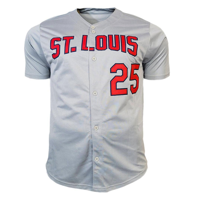 Mark McGwire Signed St Louis Grey Signature Slightly Bled Baseball Jersey (JSA) - RSA
