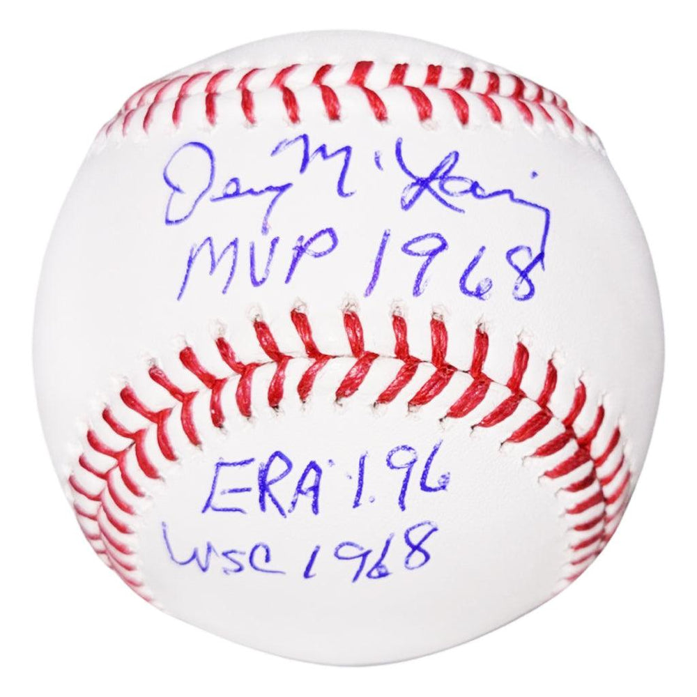 Denny McLain Signed 3X Inscription "31-6 1968, CY 68, MVP 1968" Inscription Rawlings Official Major League Baseball (JSA) - RSA
