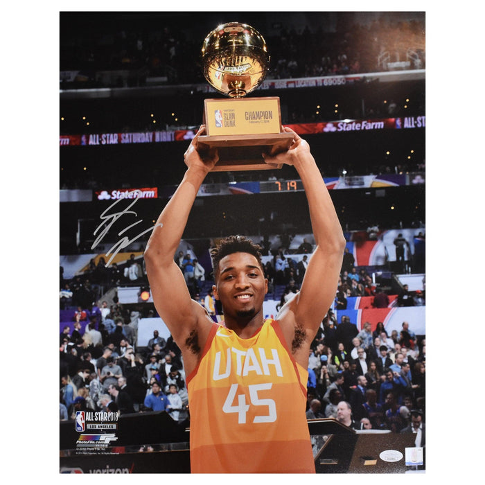 Donovan Mitchell Autographed 16x20 Jazz Trophy Basketball Photo (JSA) - RSA