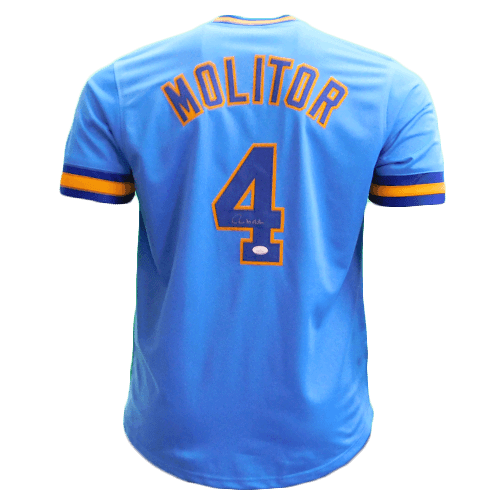 Paul Molitor Autographed Pro Style Milwaukee Light Blue Baseball Jersey (JSA) - RSA