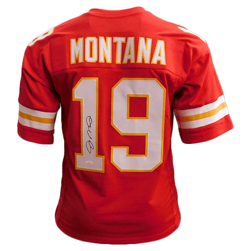 Joe Montana Autographed Pro Style Red Football Jersey (JSA) - RSA