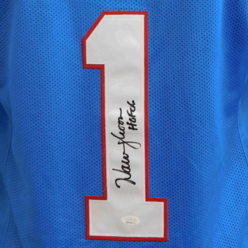 Warren Moon Autographed Pro Style Football Jersey Light Blue HOF '06 (JSA) - RSA