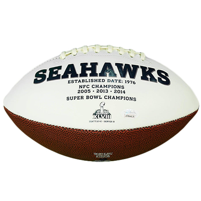 Warren Moon Signed HOF 06 Inscription Seattle Seahawks Logo Football (JSA) - RSA