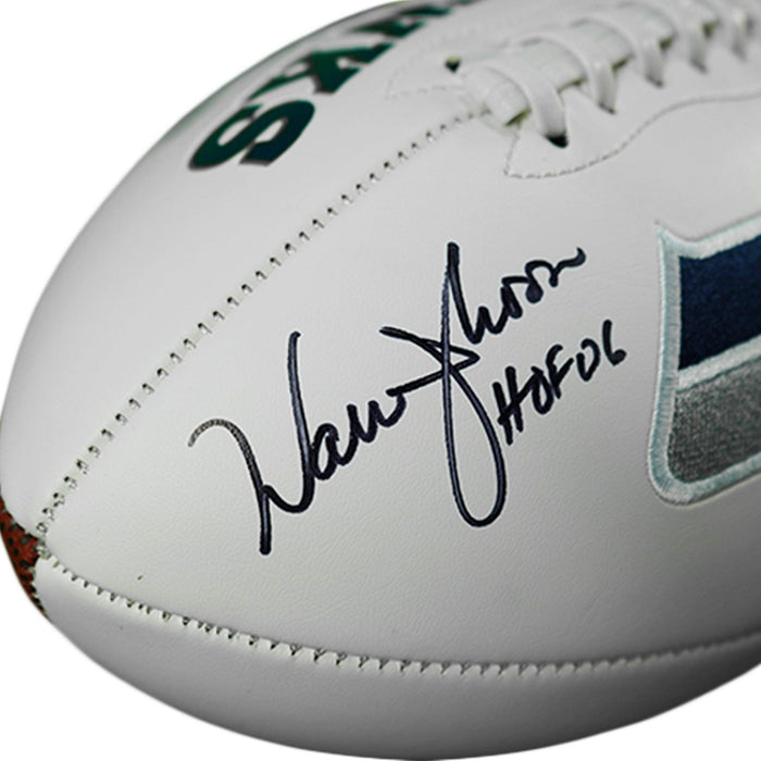 Warren Moon Signed HOF 06 Inscription Seattle Seahawks Logo Football (JSA) - RSA