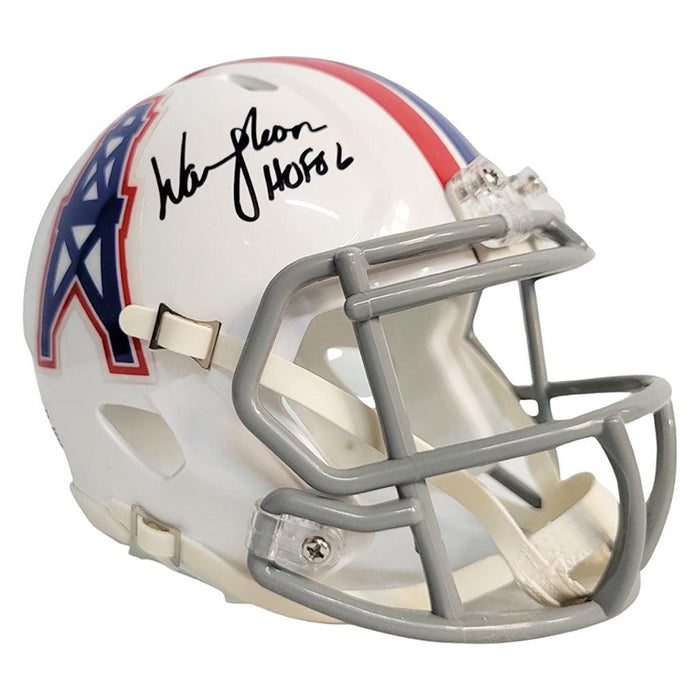 Warren Moon Signed HOF 06 Inscription Houston Oilers 1980-96 Throwback Speed Mini Replica Football Helmet (JSA) - RSA