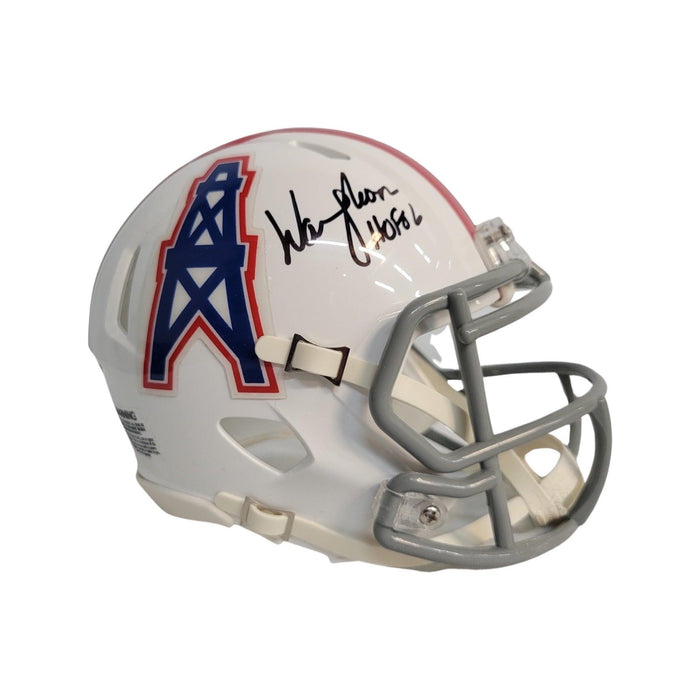 Warren Moon Signed HOF 06 Inscription Houston Oilers 1980-96 Throwback Speed Mini Replica Football Helmet (JSA) - RSA