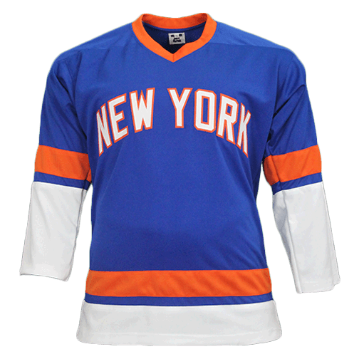 Ken Morrow New York Autographed Throwback Hockey Jersey Blue (JSA) 4x Stanley Cup Champ Inscription - RSA