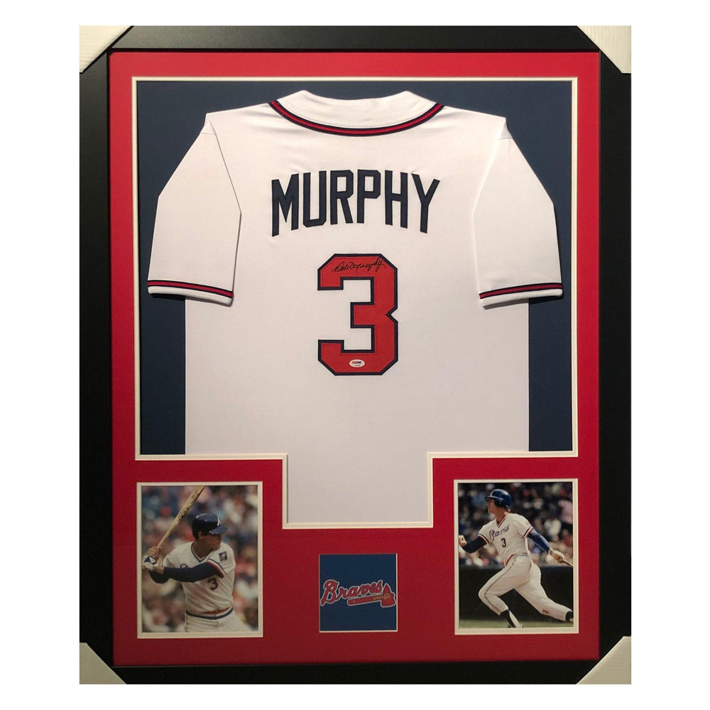 murphy braves white autographed framed baseball jersey