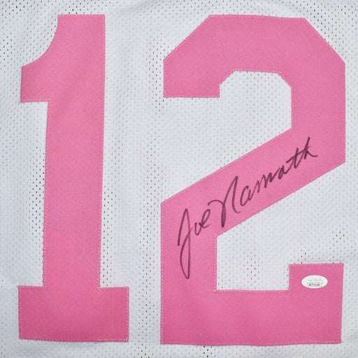 Joe Namath Signed Breast Cancer Awareness Jersey White and Pink Custom Jersey (JSA Witnessed) - RSA