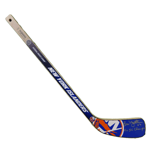 Bobby Nystrom Autographed New York Islanders Mini Hockey Stick (JSA) 4x Stanley Cup Inscription Included - RSA