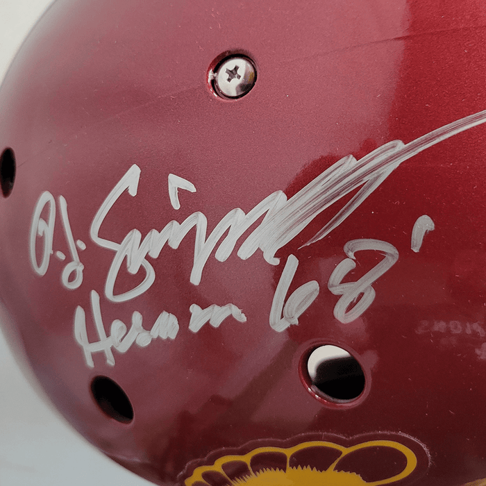 OJ Simpson Signed Hesiman 68 Inscription USC Trojans Replica Schutt Full-Size Football Helmet (JSA) - RSA