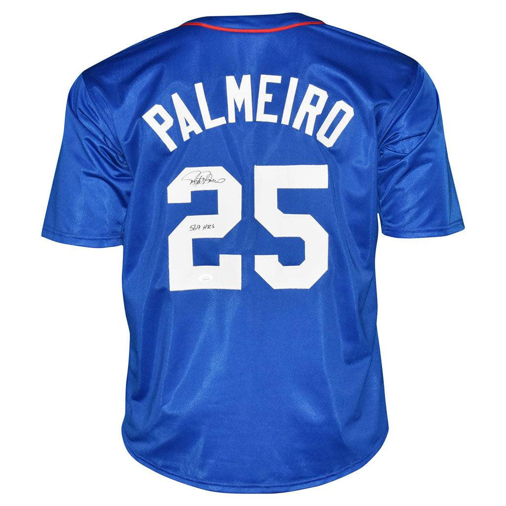 Rafael Palmeiro Signed 569 HRs Inscription Texas Blue Baseball Jersey (JSA) - RSA