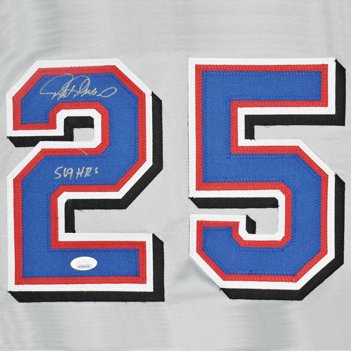 Rafael Palmeiro Signed 569 HRs Inscription Texas Grey Baseball Jersey (JSA) - RSA