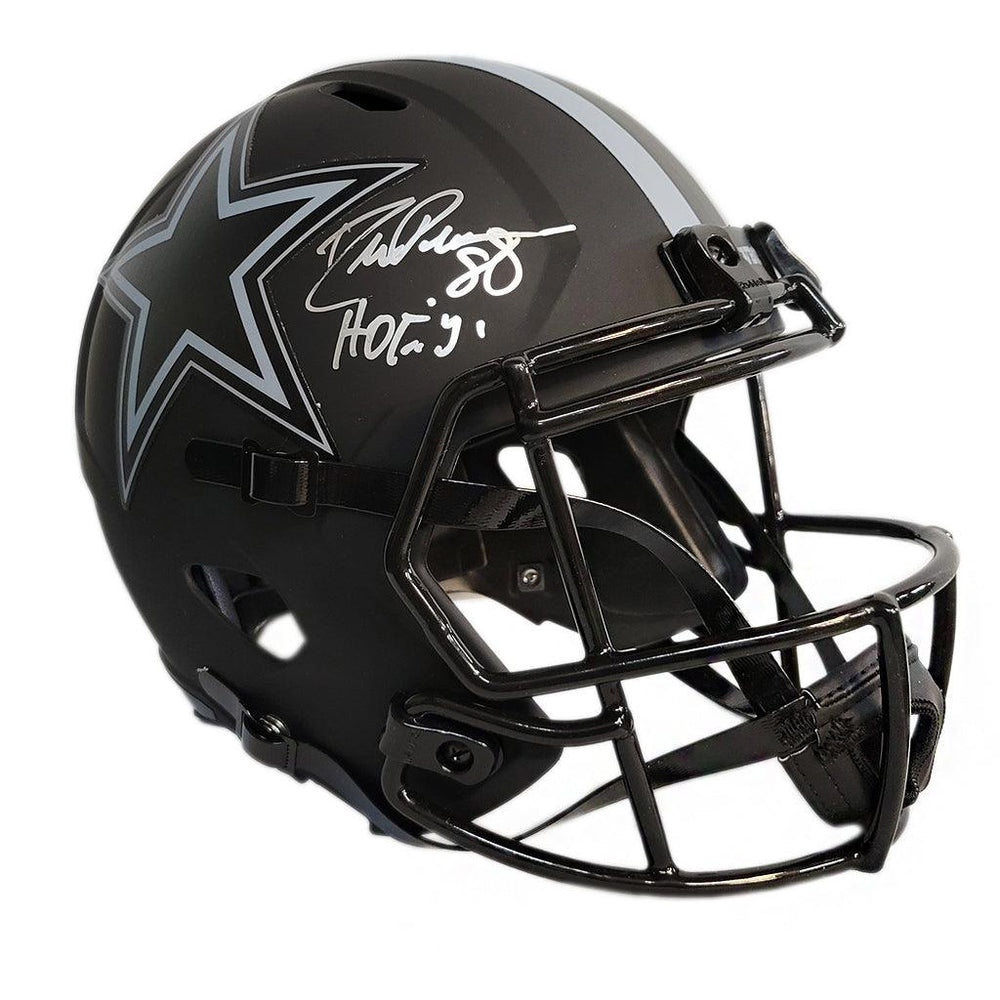 Drew Pearson Signed HOF 21 Inscription Dallas Cowboys Eclipse Speed Full-Size Replica Football Helmet (JSA) - RSA