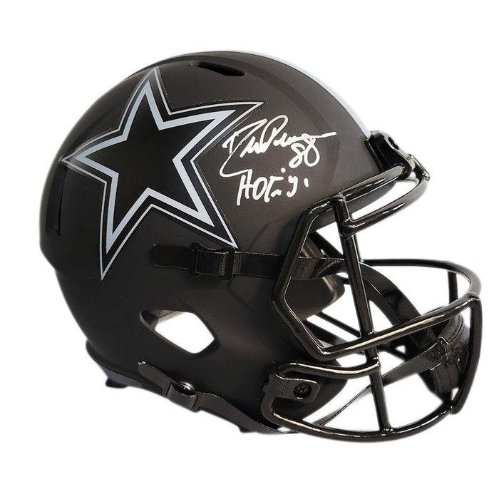 Drew Pearson Signed HOF 21 Inscription Dallas Cowboys Eclipse Speed Full-Size Replica Football Helmet (JSA) - RSA