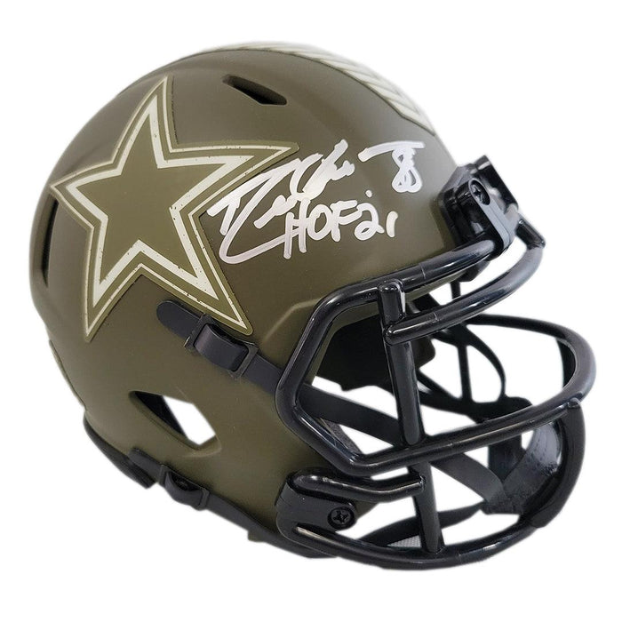 Drew Pearson Signed HOF 21 Inscription Dallas Cowboys Salute to Service Speed Mini Football Helmet (JSA) - RSA
