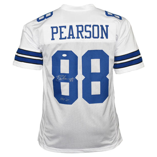 Drew Pearson Signed HOF 21 Inscription Dallas White Football Jersey (JSA) - RSA