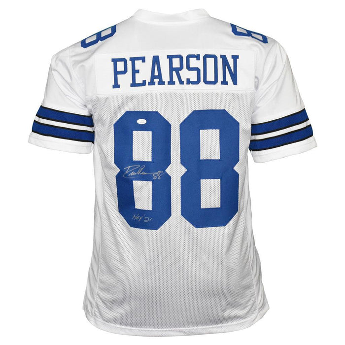 Drew Pearson Signed HOF 21 Inscription Dallas White Football Jersey (JSA) - RSA
