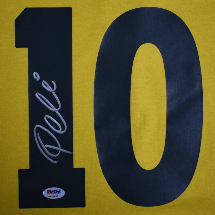 Pele Signed Framed Yellow Brazil Soccer Jersey BAS