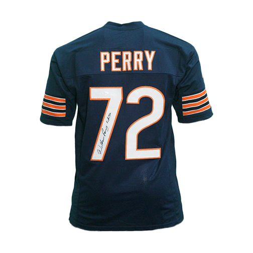 William "Refrigerator" Perry Autographed Inscribed SB XX Pro Style Football Jersey Blue (JSA) - RSA