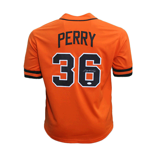 Gaylord Perry Autographed Pro Style Orange Baseball Jersey (JSA) - RSA
