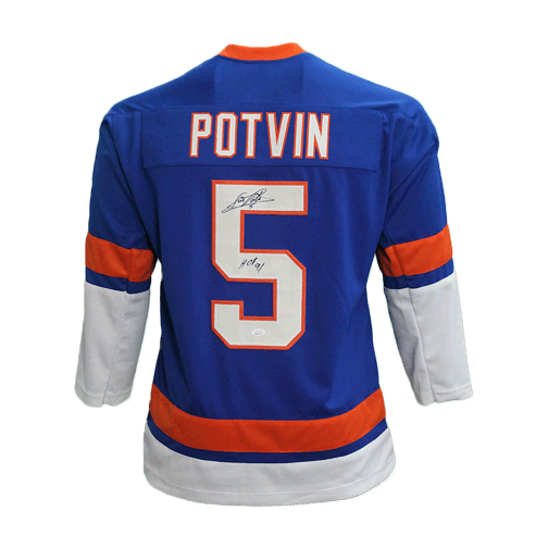 Denis Potvin Autographed Pro Style New York Hockey Jersey Blue (JSA) HOF Inscription Included - RSA