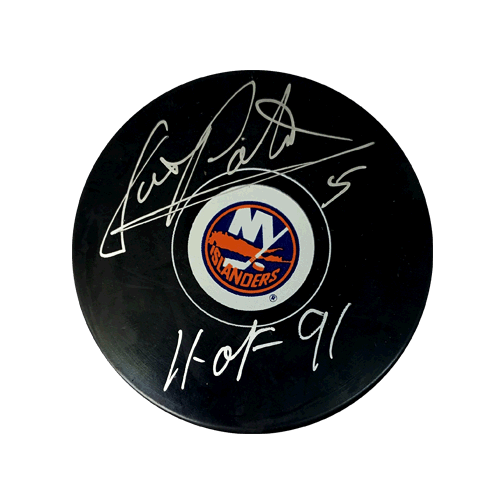 Denis Potvin Autographed New York Islanders Hockey Puck (JSA) HOF Inscription Included - RSA
