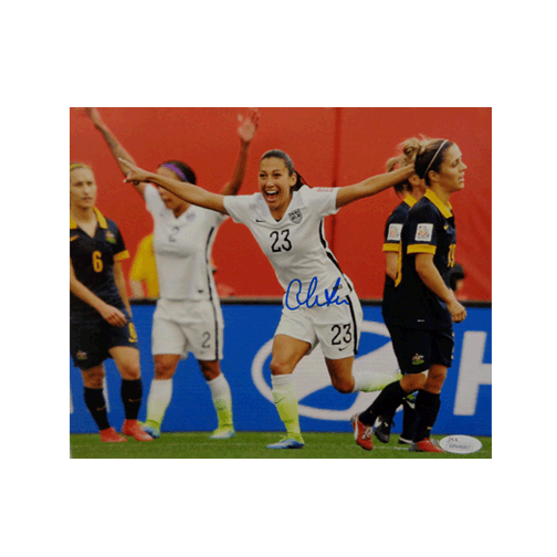 Christen Press Autographed 8 x 10 Celebration (Side View) (JSA) Soccer - RSA