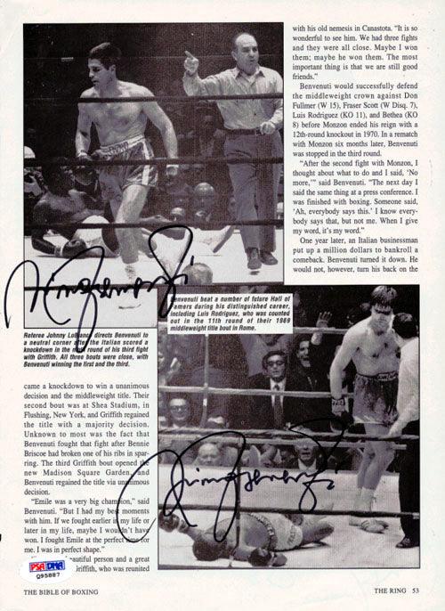 Nino Benvenuti Autographed Magazine Page Photo PSA/DNA #Q95887 - RSA