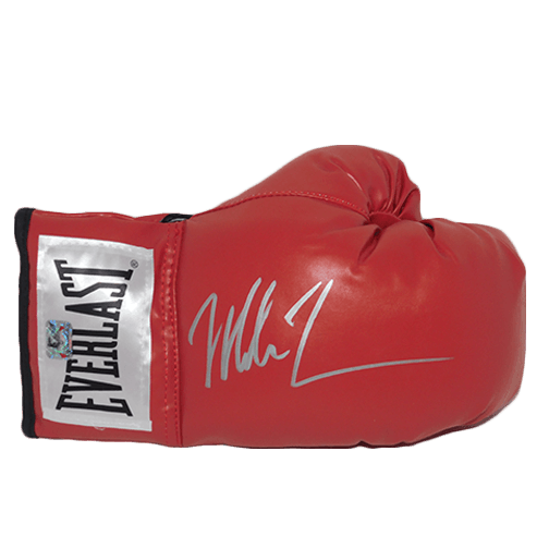 Mike Tyson Autographed Red Boxing Glove Signed in Silver (TYSON HOLO) - RSA