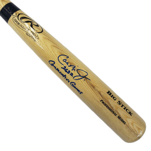 Cal Ripken Jr. Autographed w/ Record Rawlings Baseball Bat Blonde (JSA) - RSA