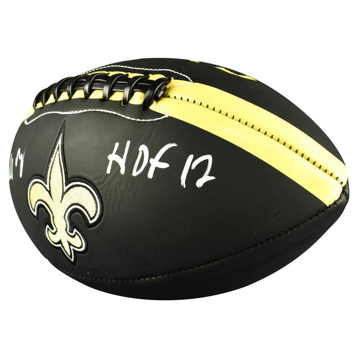 Willie Roaf Signed HOF 12 Inscription New Orleans Saints Official NFL Team Logo Black Football (JSA) - RSA