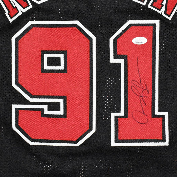  Dennis Rodman Autographed Black Chicago Bulls Jersey -  Beautifully Matted and Framed - Hand Signed By Dennis Rodman and Certified  Authentic by Auto JSA COA - Includes Certificate of Authenticity 