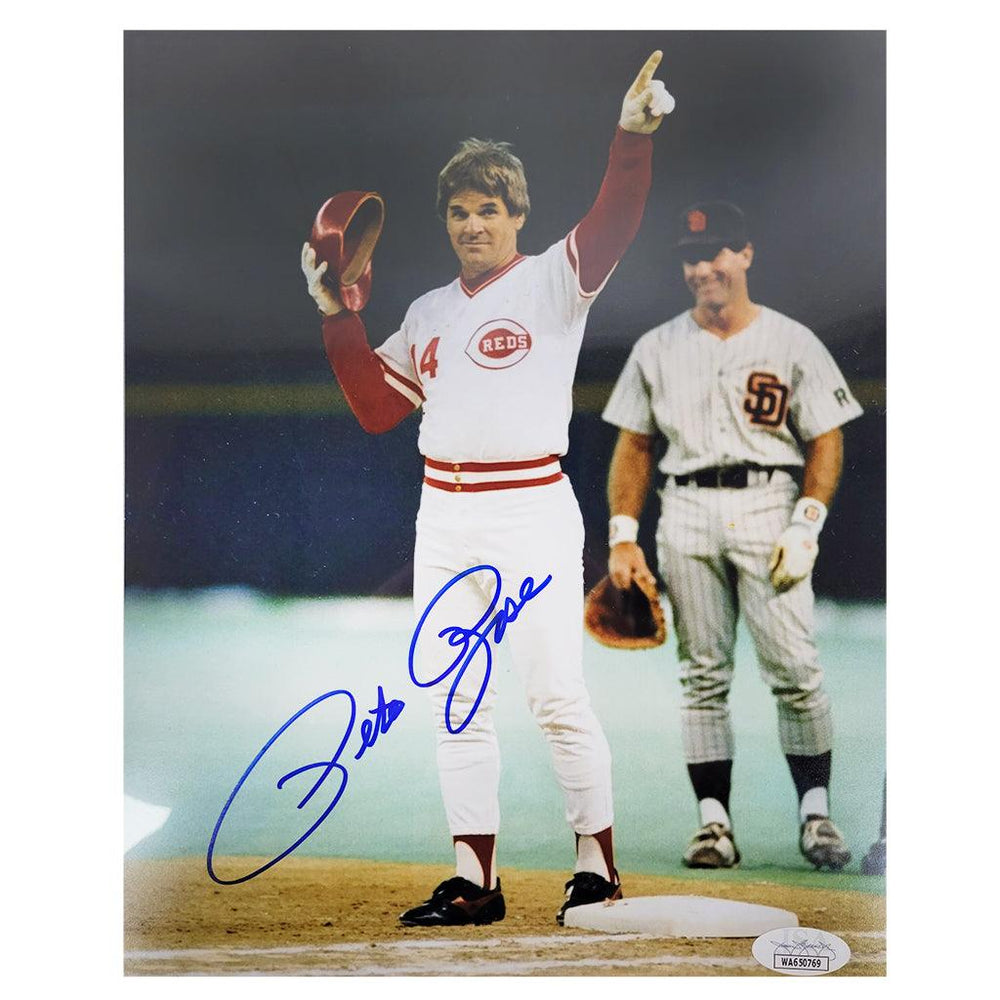 Pete Rose Signed Pointing 8x10 Baseball Photo (JSA) - RSA