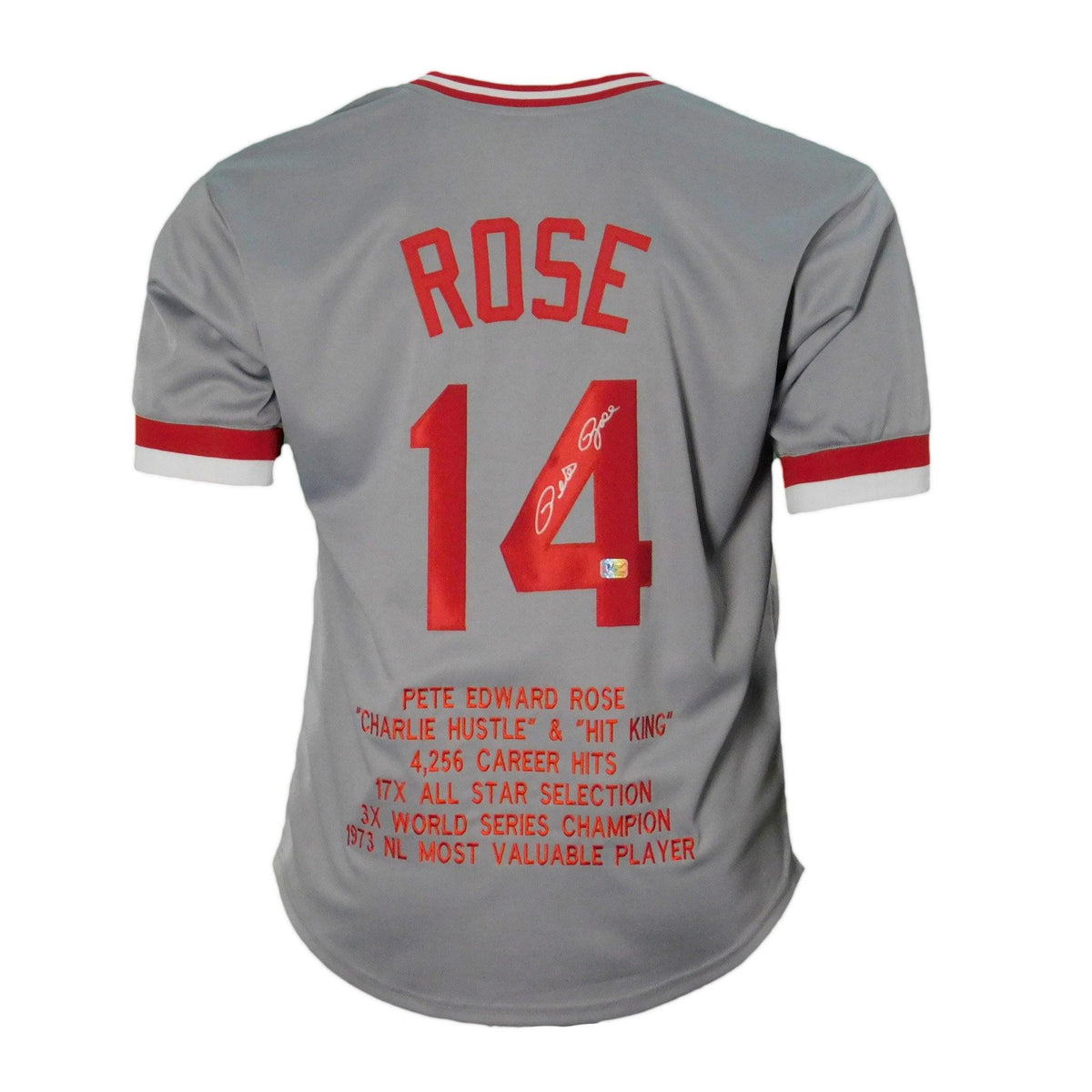 Pete Rose Autographed Pro Style Hit King White Baseball Jersey (JSA)