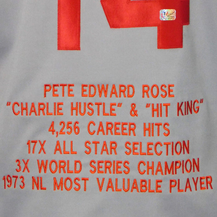 Pete Rose Signed Cincinnati Pro Style Grey Baseball Jersey (Fiterman and  JSA)