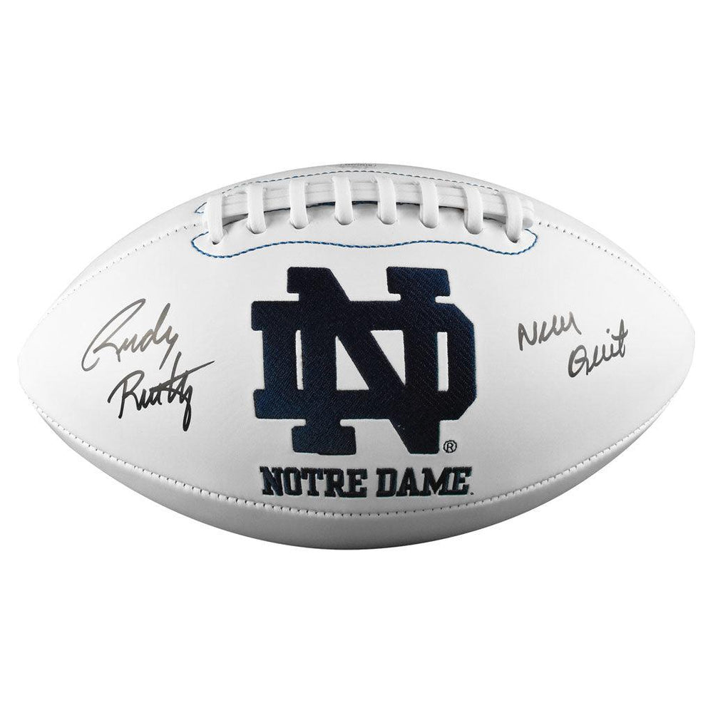 Rudy Ruettiger Signed Never Quit Inscription Notre Dame Fighting Irish Official NFL Team Logo Football (JSA) - RSA