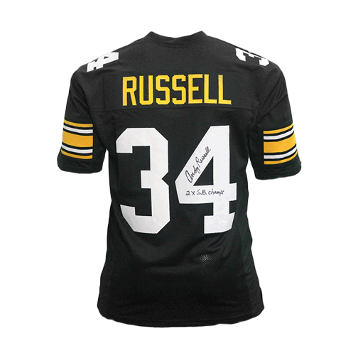 Andy Russell Autographed Pro Style Football Jersey Black (JSA) 2 x Super Bowl Champs Inscription - RSA