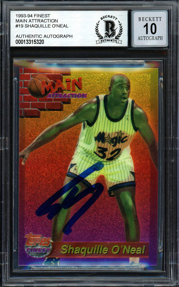 Shaquille Shaq O'Neal Autographed 1993-94 Topps Finest Main Attraction Card #19 Orlando Magic Auto Grade Gem Mint 10 Beckett BAS #13315320 - RSA
