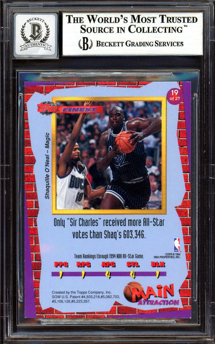 Shaquille Shaq O'Neal Autographed 1993-94 Topps Finest Main Attraction Card #19 Orlando Magic Auto Grade Gem Mint 10 Beckett BAS #13315320 - RSA