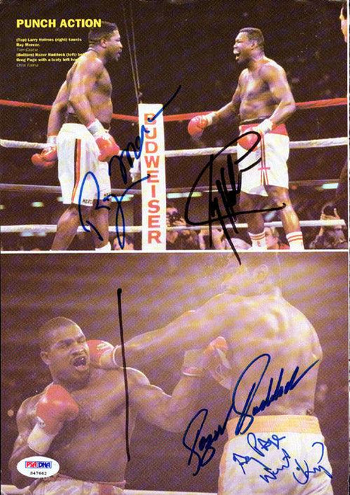Larry Holmes, Greg Page, Ray Mercer & Razor Ruddock Autographed Magazine Page Photo PSA/DNA #S47662 - RSA