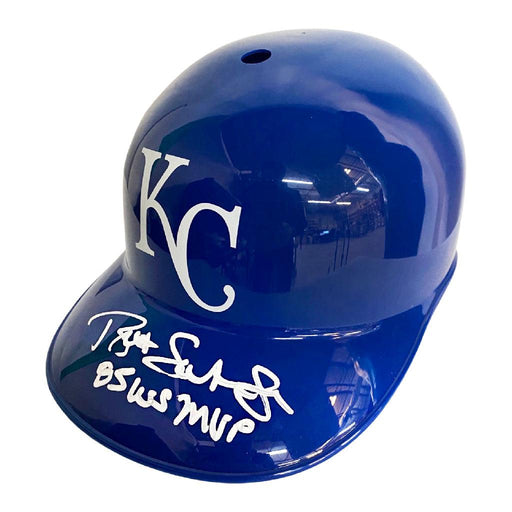 Bret Saberhagen Signed 85 WS MVP Inscription Kansas City Royals Souvenir MLB Baseball Batting Helmet (JSA) - RSA