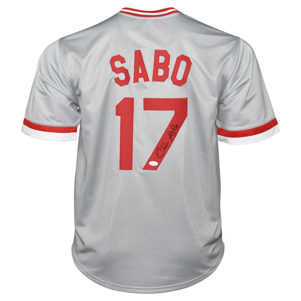 Chris Sabo Signed Cincinnati Grey Baseball Jersey (JSA) - RSA