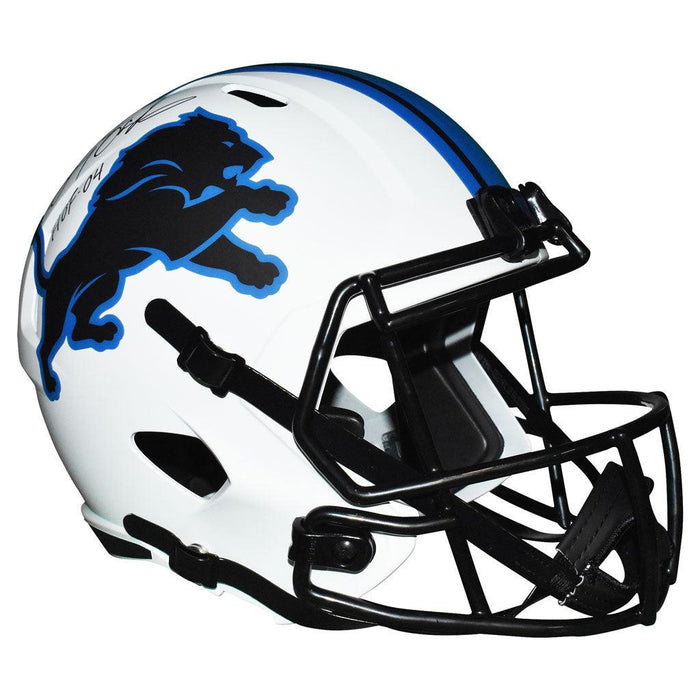 Barry Sanders Signed HOF 04 Inscription Detroit Lions Lunar Speed Full-Size Replica Football Helmet (JSA & Schwartz) - RSA